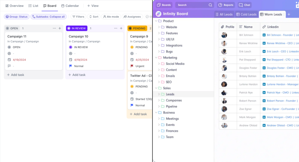 clickup vs infinity split